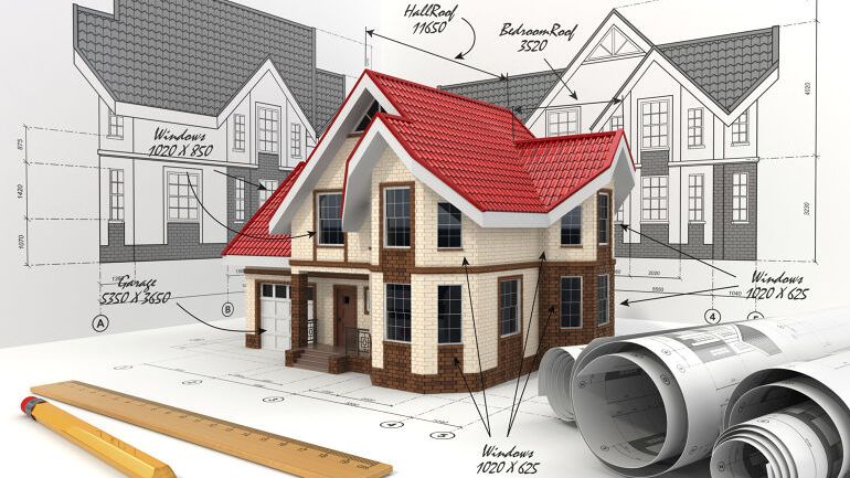 Arkitekttegning av hus